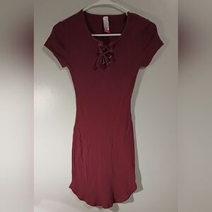 Fitted Burgundy Lace-Up Dress